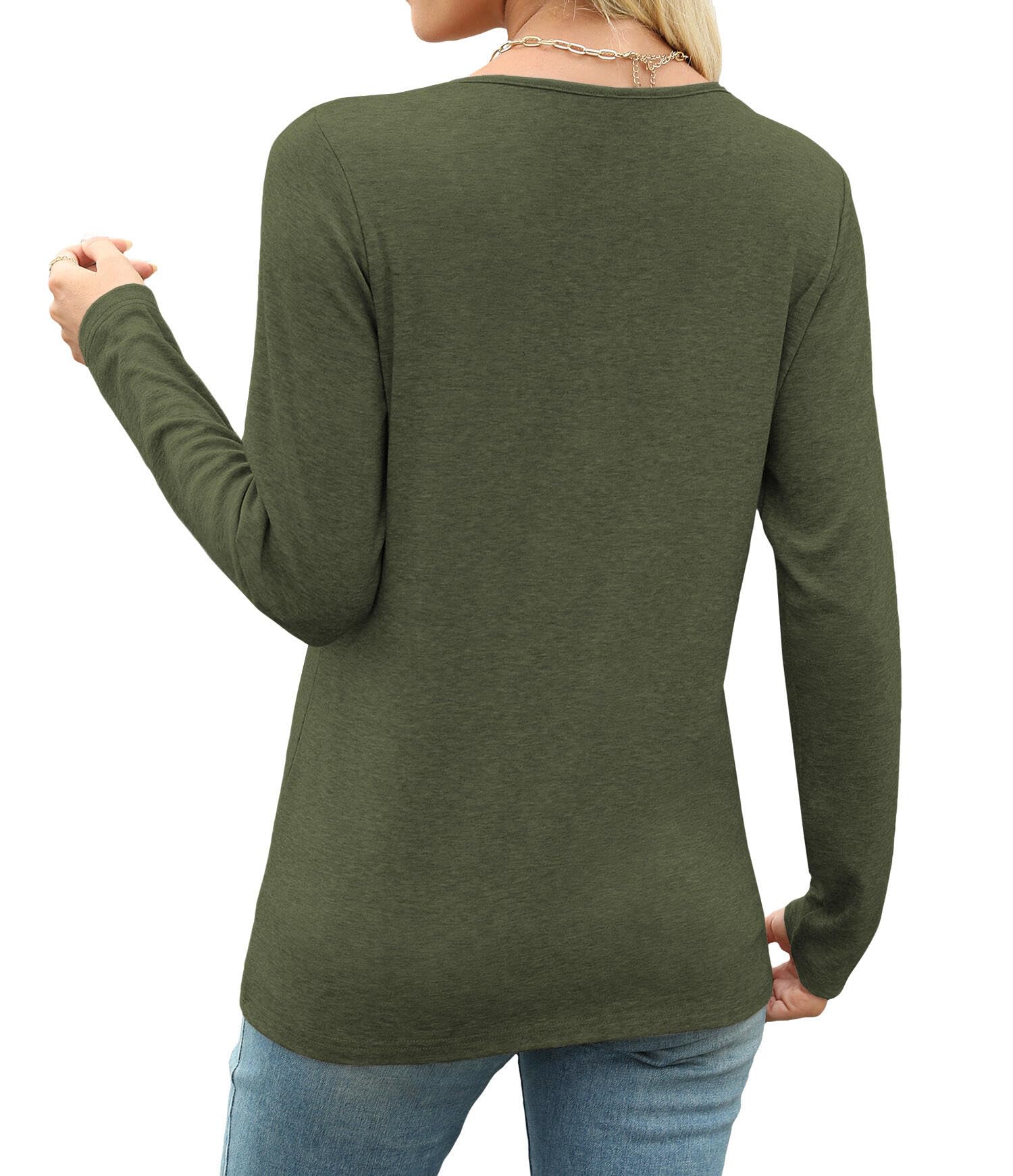 XMTOPYE Womens Long Sleeve Tops V Neck Button Tunic Fall Clothes Lightweight Blouses Green