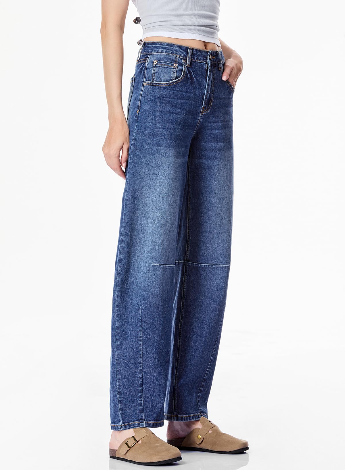 Sidefeel Women's Barrel Jeans Wide Leg Vintage Mid Rise Y2k Baggy Boyfriend Denim Pants Size 8 Blue