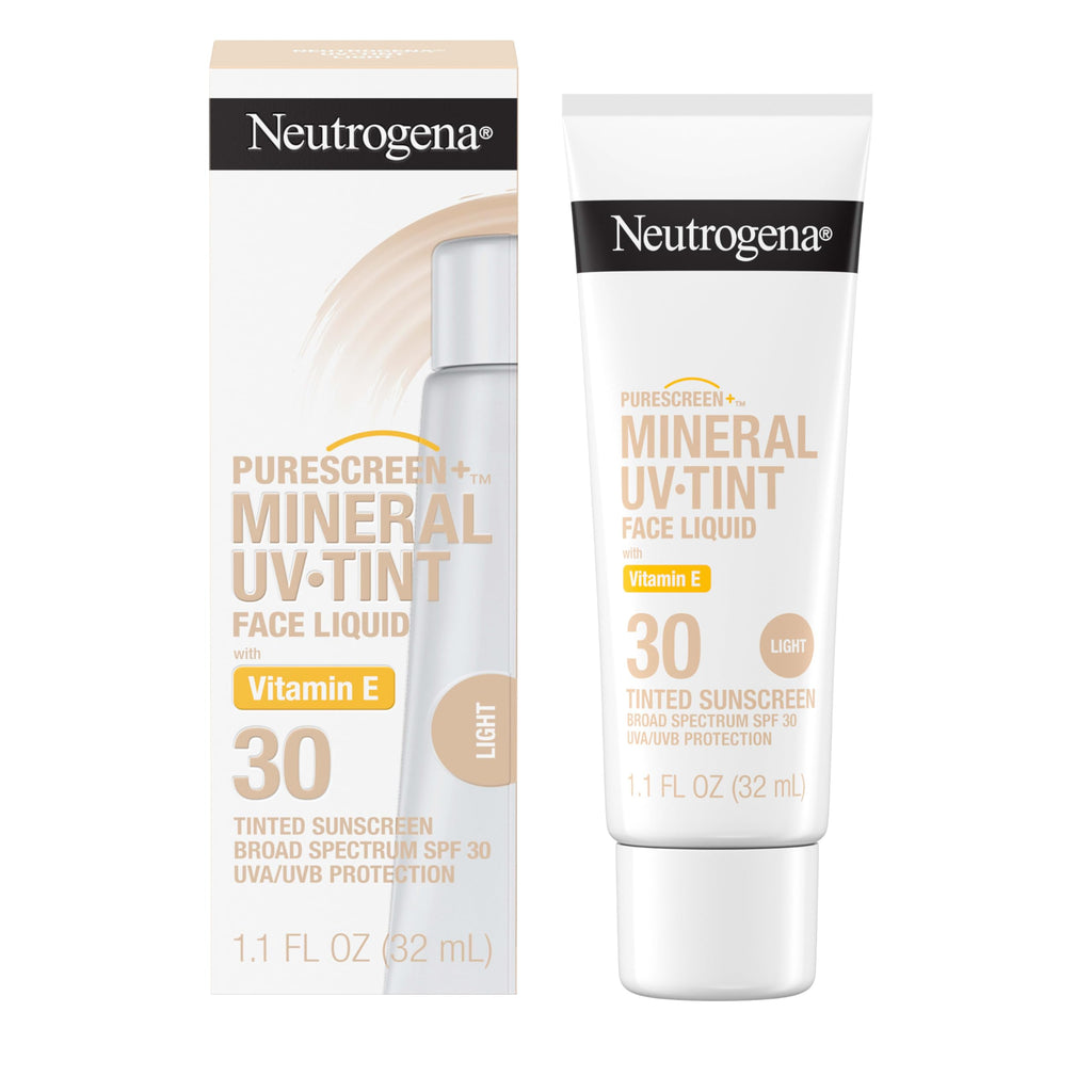Neutrogena Purescreen+ Mineral UV Tint Face Liquid Tinted Sunscreen - with 100% Mineral Actives & Vitamin E, Enhances Natural Tone, Water Resistant, Broad Spectrum SPF 30, 1.1 fl oz