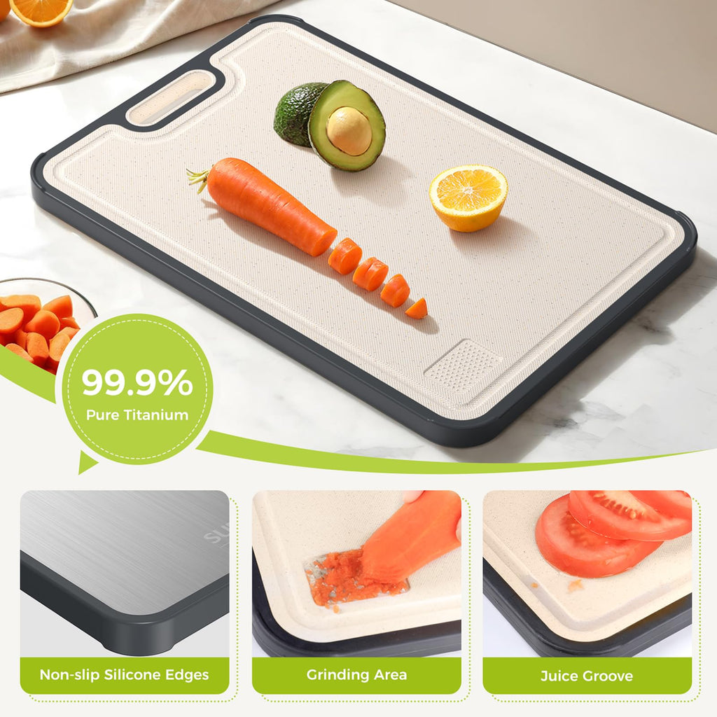 Titanium Cutting Board for Kitchen, Cutting Board Double Sided Food Grade, Pure Titanium/PP, Easy to Clean Large Size 16”×11”