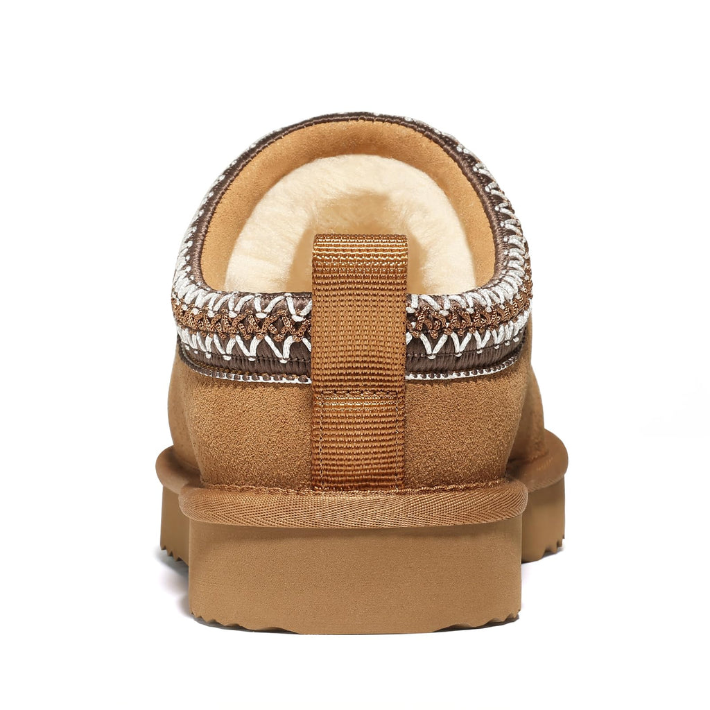 bebealy Genuine Suede Fuzzy Slippers for Women Winter Warm House Shoes Cozy Mini Boots for Indoor Outdoor, Chestnut 39