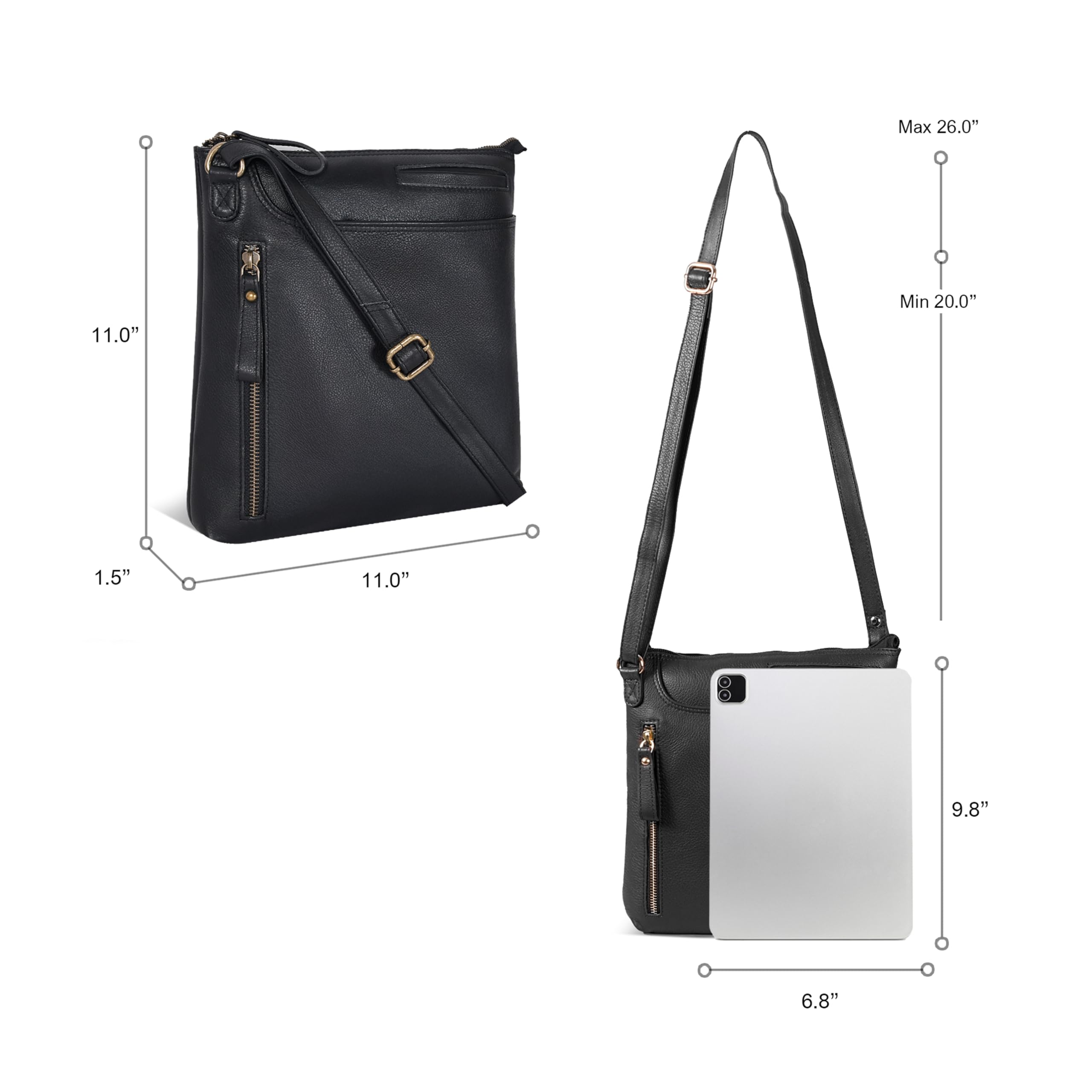 Leather Crossbody Bags for Women - Ladies Sling Handbags - Medium Cross body Purses Handbags - Purses For Women (Black Washed)