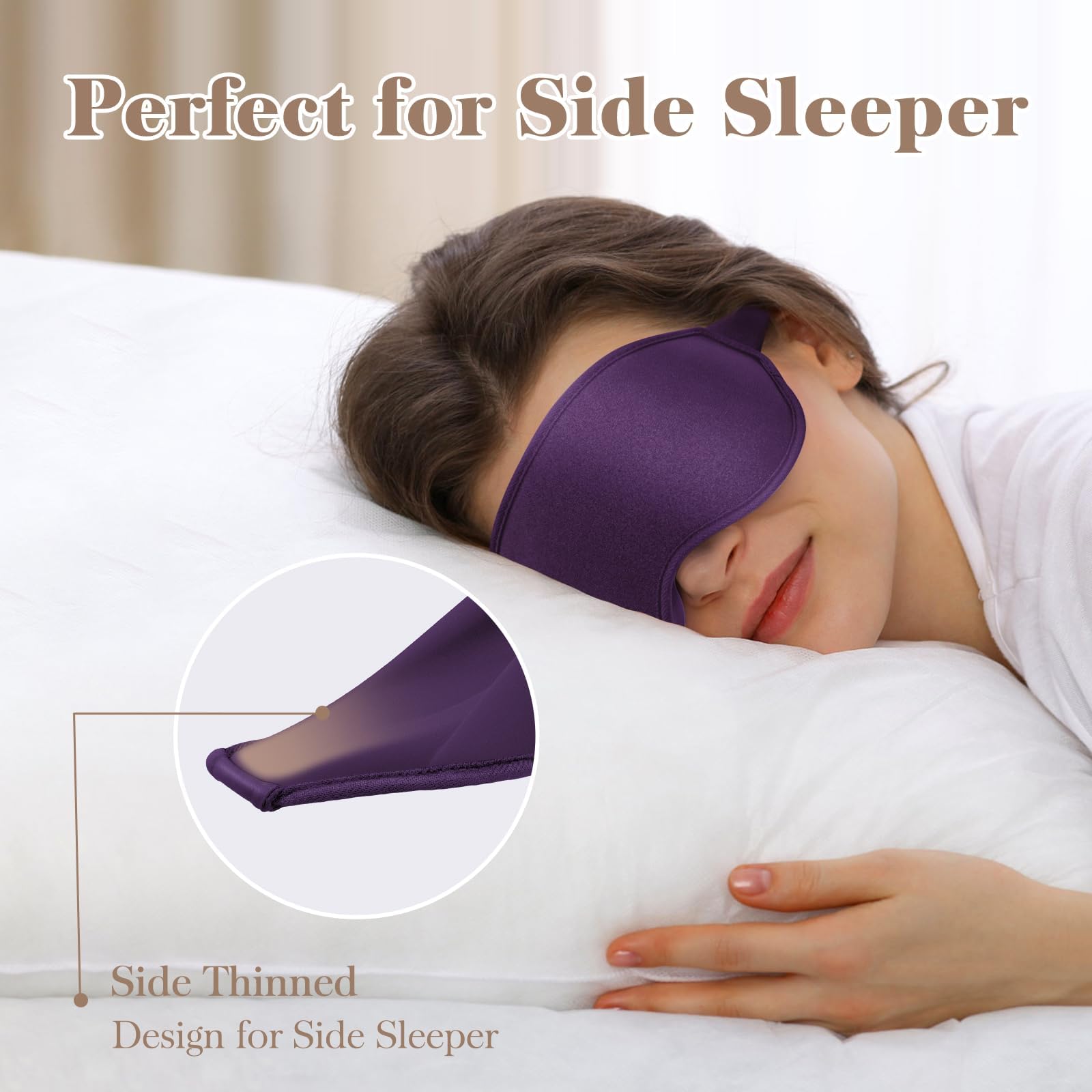 Fygrip 3D Eye Mask Sleep Mask for Men & Women, 100% Pressure-Free & Light Block-Out Eye Mask for Sleep with Easy Adjustable Strap, Night Eye Cover for Travel, Purple