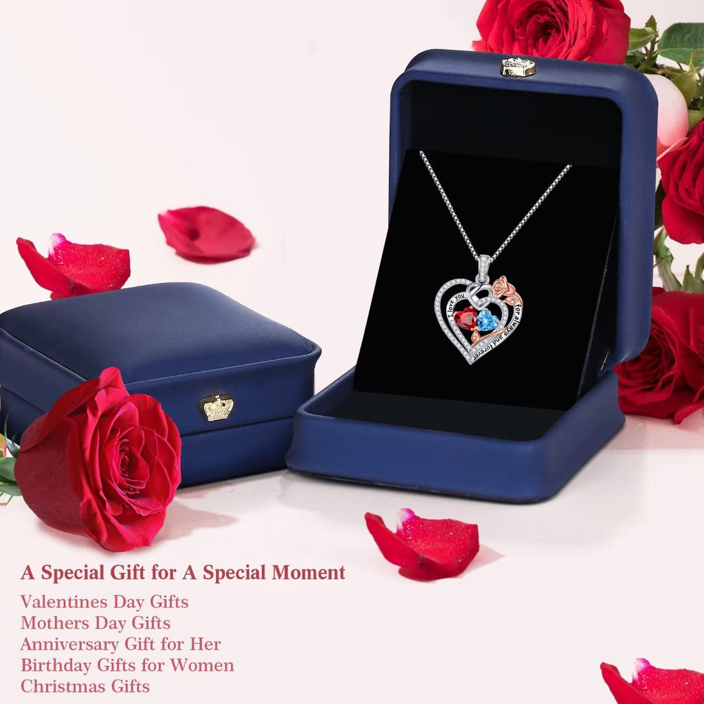 Iefil Birthstone Necklace for Women - April Birthstone Necklace, Diamond Necklace for Women, White Topaz Necklaces, Sterling Silver Necklace, Rose Heart Necklaces for Women, Jewelry for Women