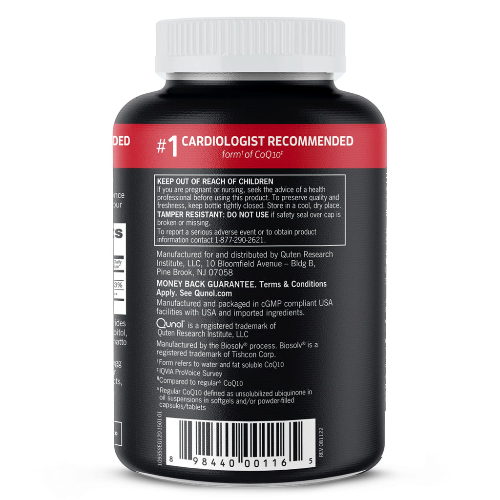 Qunol Ultra CoQ10 100mg, 3x Better Absorption, Patented Water and Fat Soluble Natural Supplement Form of Coenzyme Q10, Antioxidant for Heart Health, 120 Count Softgels