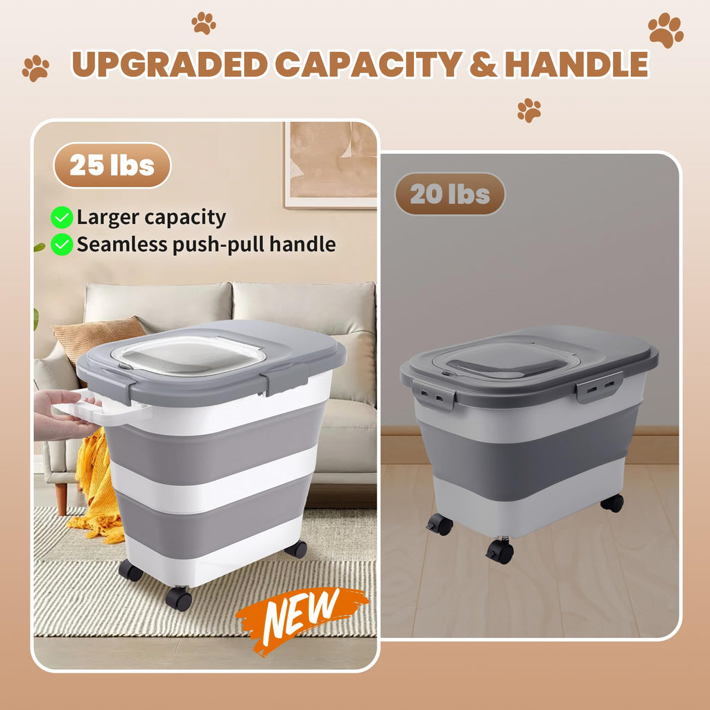 DDMOMMY 23-25 Lbs Airtight Dog Food Storage Container,Collapsible Dog Food Container with Lid,Wheels,Handle,Large Pet food storage Container with Scoop,Small Food Container for Dog Cat