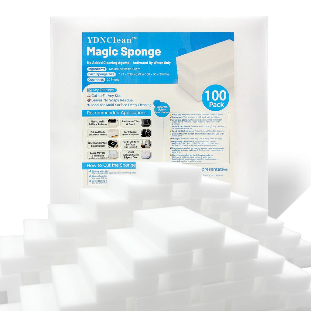 YDN Clean Magic Sponge Erasers, Water-Activated Cleaning Sponge, Multi-Purpose Melamine Foam Cleaner for Kitchen, Bathroom, Walls, Shoes & Car Interior – Durable, Non-Scratch & Reusable (100)