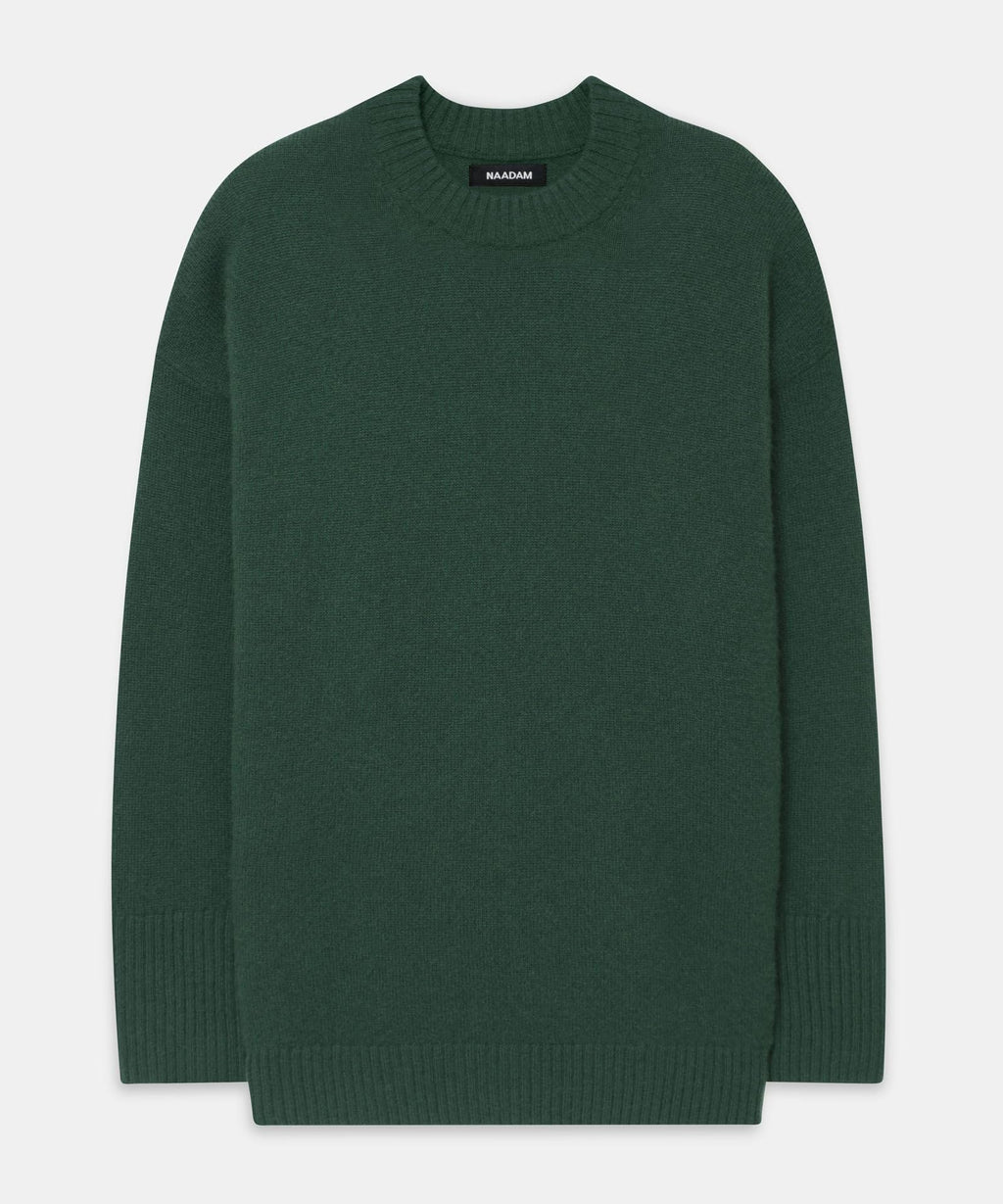 NAADAM Womens Luxe Cashmere Oversized Crewneck Sweater, Dark Green, M