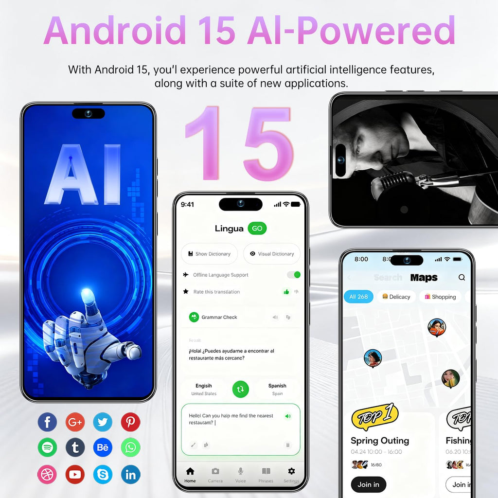 ONPTJ 17PM Unlocked Smartphone 6.9" HD Screen 12+512GB Smartphone with 128G Memory Card New System 7000mAh Long Battery Dual SIM/Fingerprint Lock/GPS/Face ID (Dark Blue)