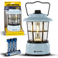 LUXPRO Retro LED Lantern - Battery-Powered Emergency Lantern - Water Resistant - Bright LED Lamp for Indoor & Outdoor Use - Use for Tents, Hiking or Hurricane Prep (Blue, Pack of 1)