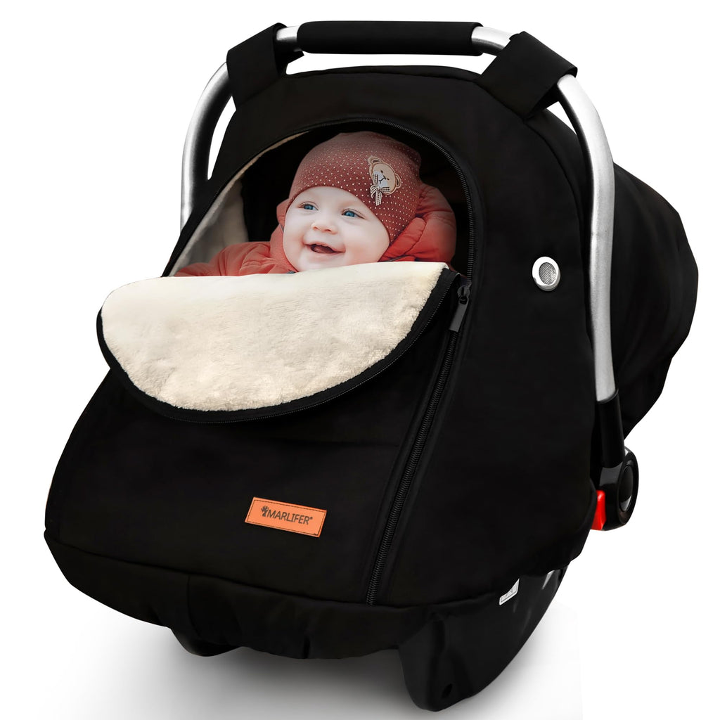 Waterproof Winter Baby Car Seat Cover, Carseat Cover Boys, Cozy & Warm Cover, Infant Car Seat Canopy, Universal Cold Weather Shield, Black