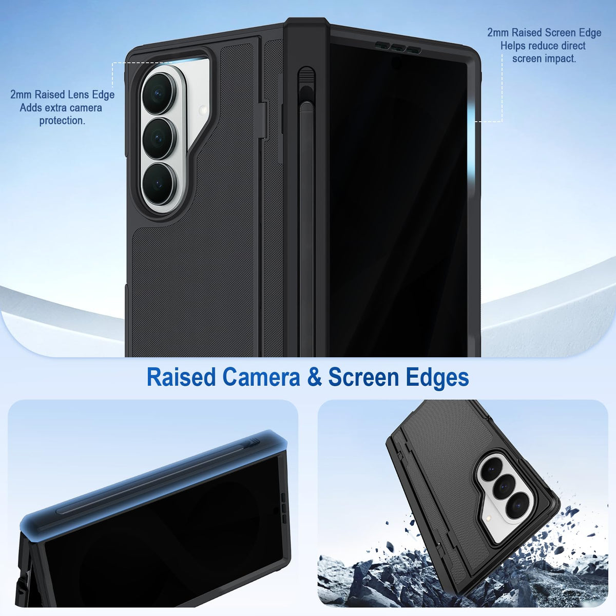 LIDEEYA for Z Fold 8 Ultra Case with S Pen Slot & Pen Privacy Screen Black