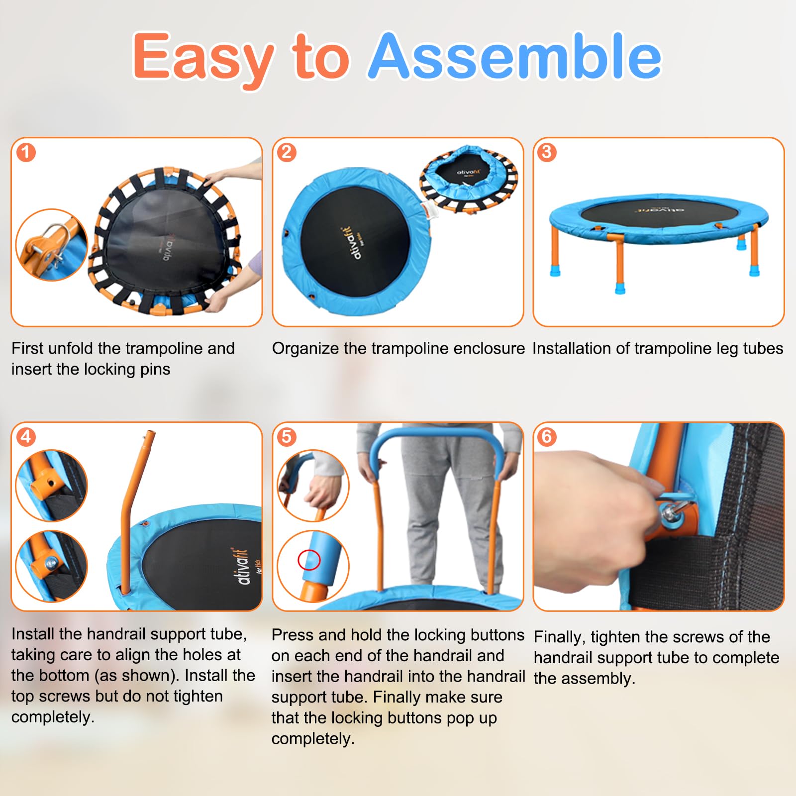 Ativafit 36inch Mini Toddler Trampoline for Kids Ages 1-6 Indoor Outdoor Folding Small Rebounder Trampoline with Foam Handle Safety Padded Cover Fun for Kids