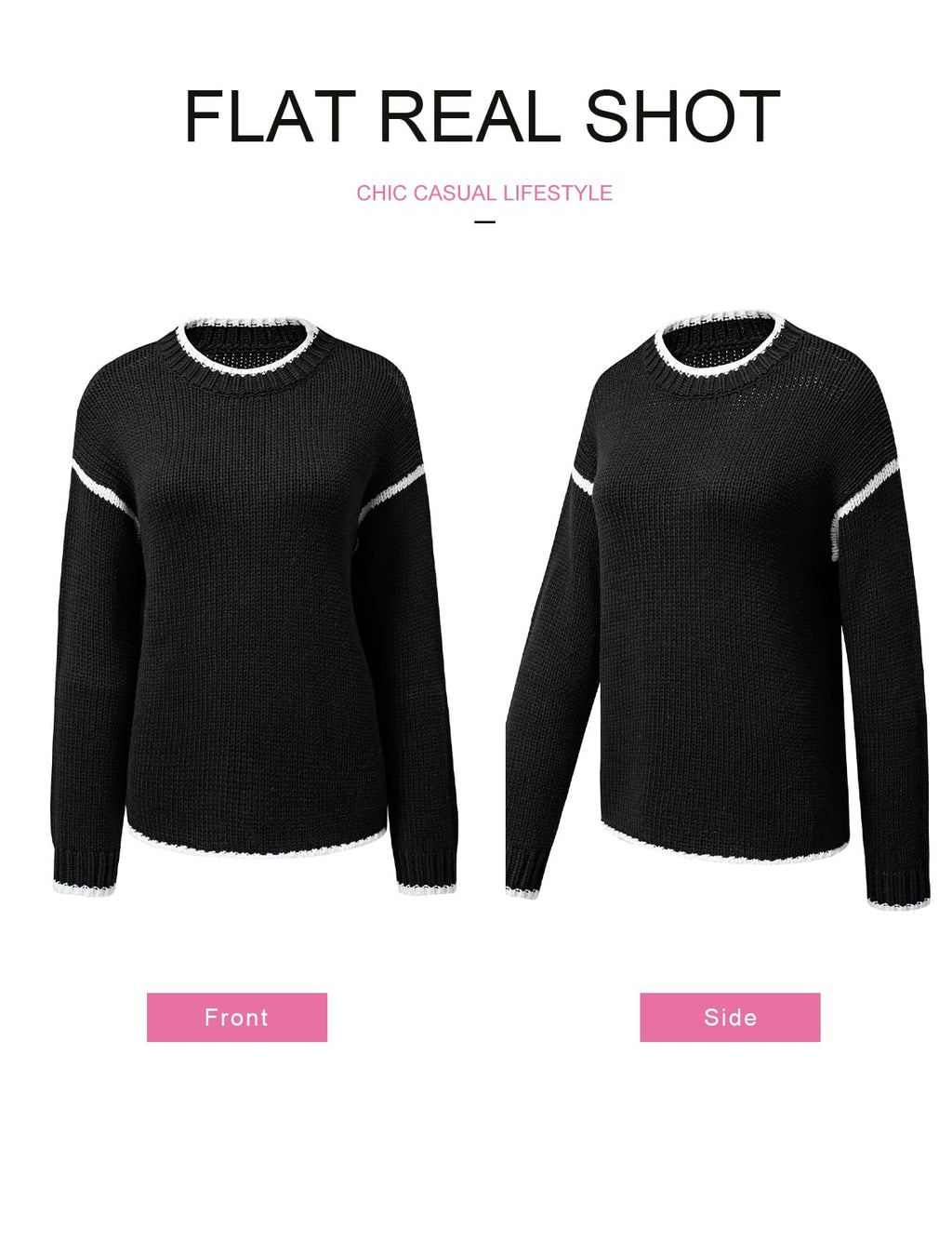 SHEWIN Fall Sweaters for Women 2025 Trendy Long Sleeve Drop Shoulder Womens Tops Oversized Sweater Business Casual Loose Cozy Warm Winter Clothes,US 12-14(L),Black