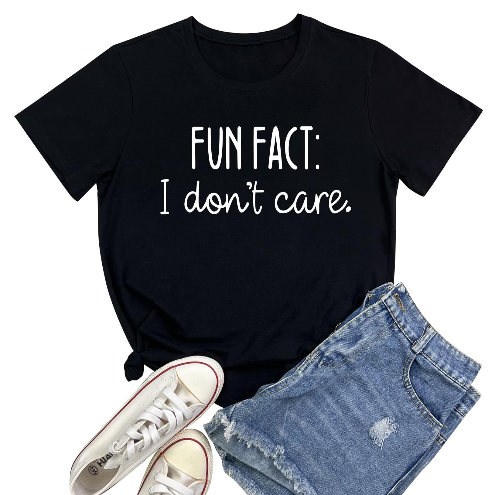 BLACKOO Women Cute T Shirt Fun Fact Graphic Tees Black Large