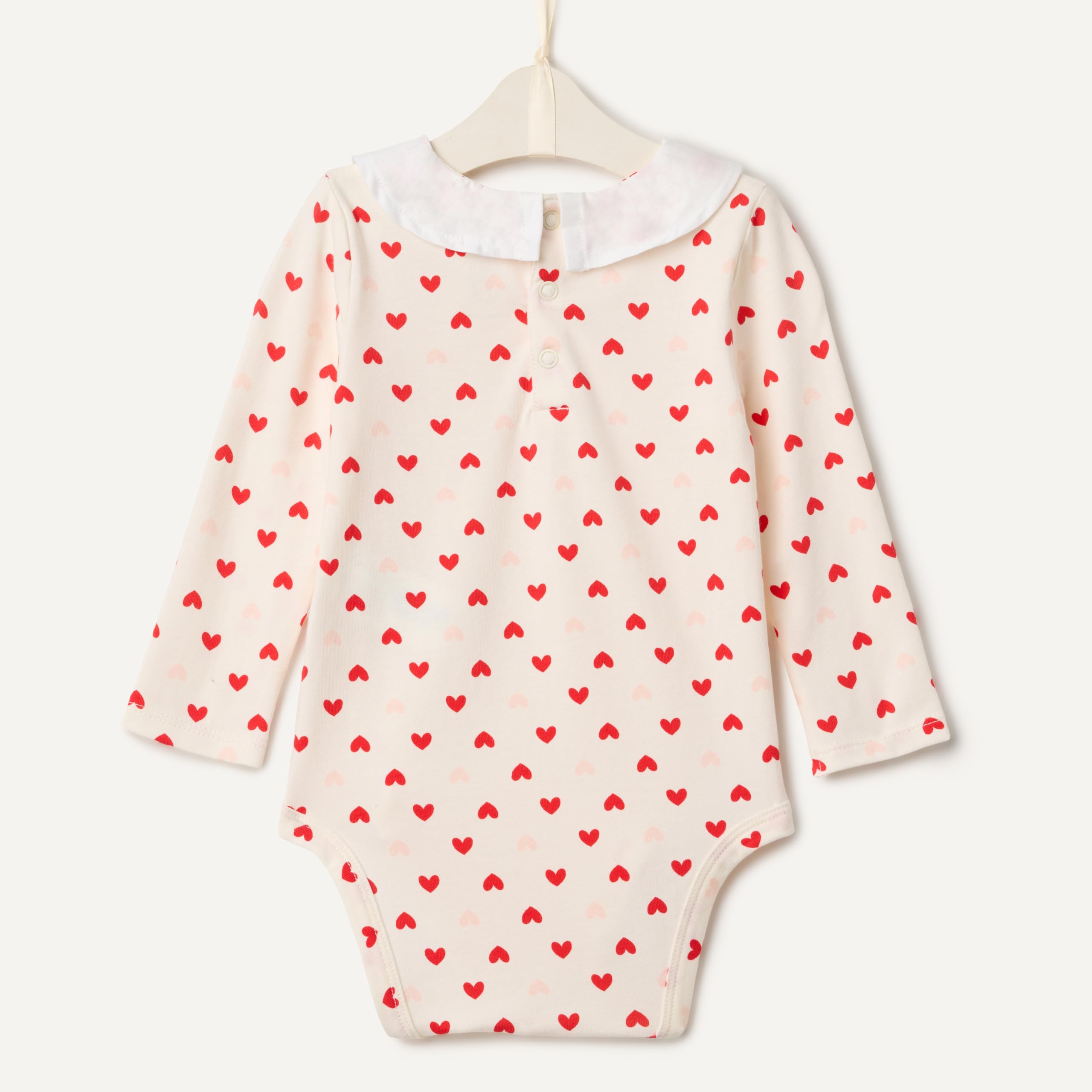 Amazon Essentials x Sofia Grainge Baby Girls' Long Sleeve Ruffle Collar Bodysuit, Pack of 2, Red/Hearts, 6-9 Months