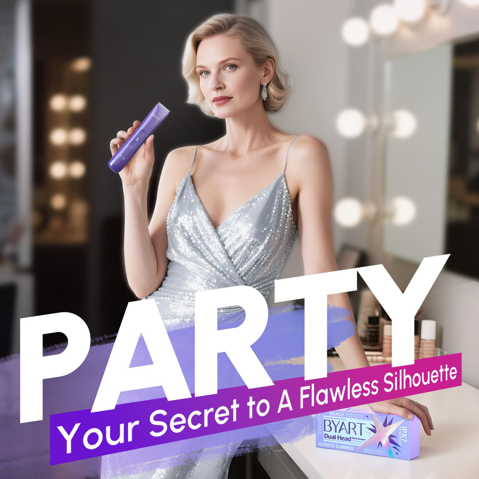 Bikini Trimmer for Women Dual Head – IPX7 Waterproof & Painless Electric Razor for Pubic Hair, Face, Legs, Underarms – Portable Cordless Shaver with Clipper Combs, Teen Girl Gifts Trendy Stuff, Purple