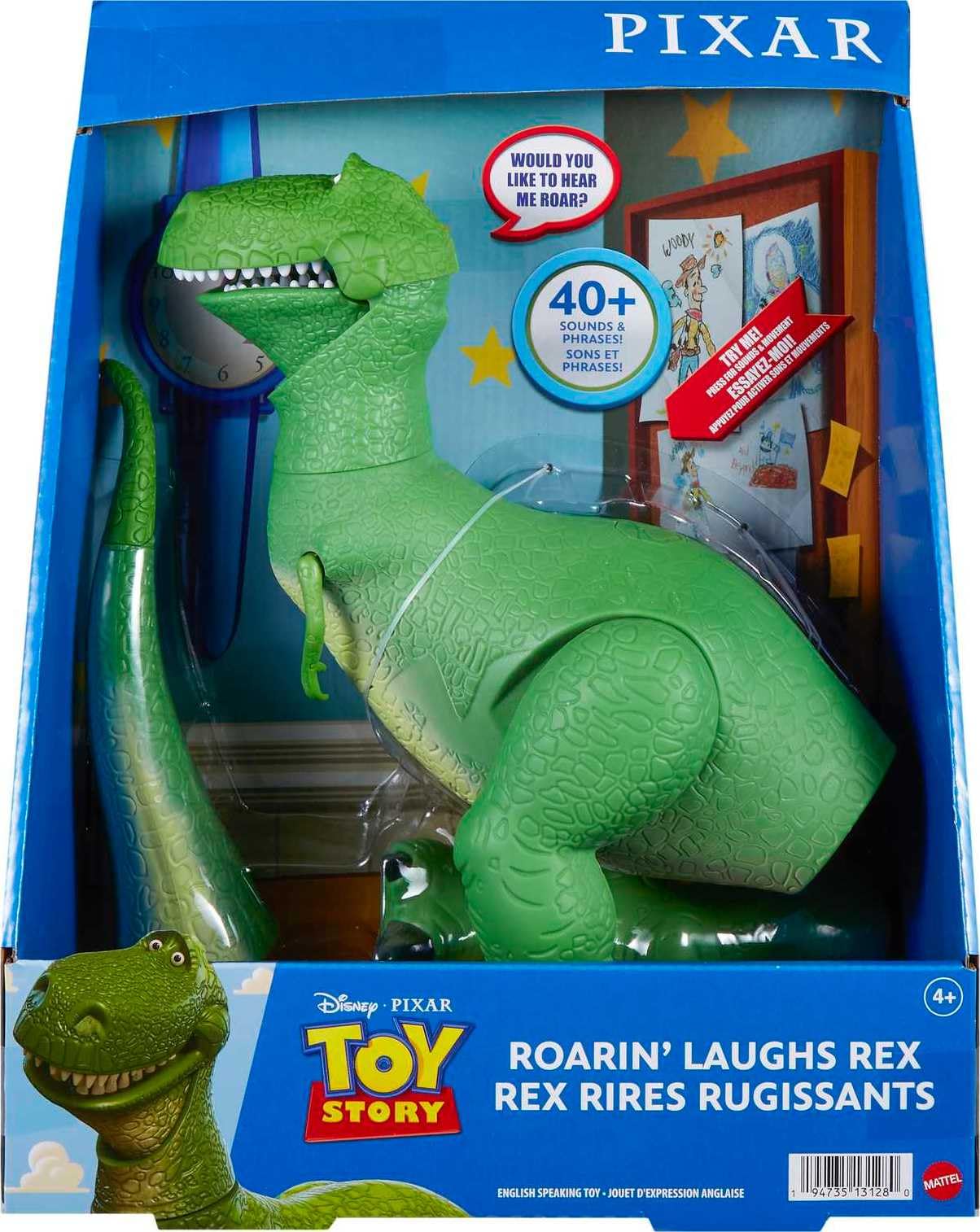 Mattel Disney Pixar Toy Story Toys, Moving & Talking Rex Dinosaur Figure, Roarin’ Laughs, 10.8 Inches Tall with 40 Phrases and Mouth & Arm Motion, Kids Gift (Amazon Exclusive)