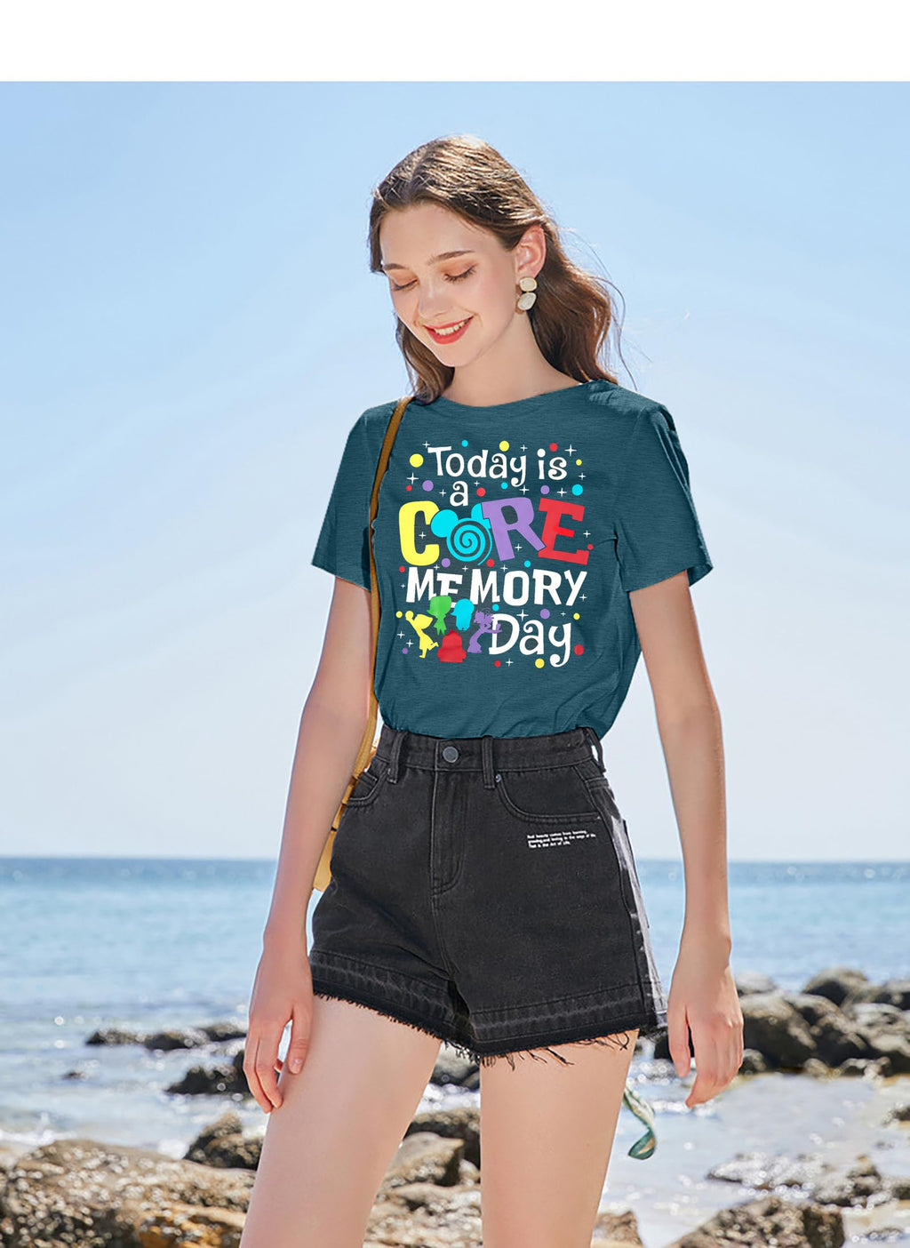 Magical Shirt for Women Funny Today is A Core Memory Day Letter Print T Shirts Cute Family Vacation Graphic Tee Tops Green