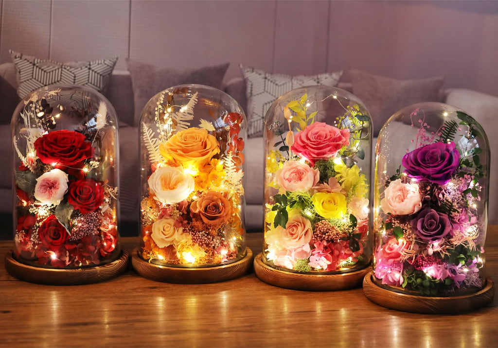 lovenfold Flowers for Delivery Preserved Flowers Rose in Glass Dome, Purple Rose Forever Flowers Birthday Gifts for Women Mom Grandma Friend Gifts for Her, Home Decor