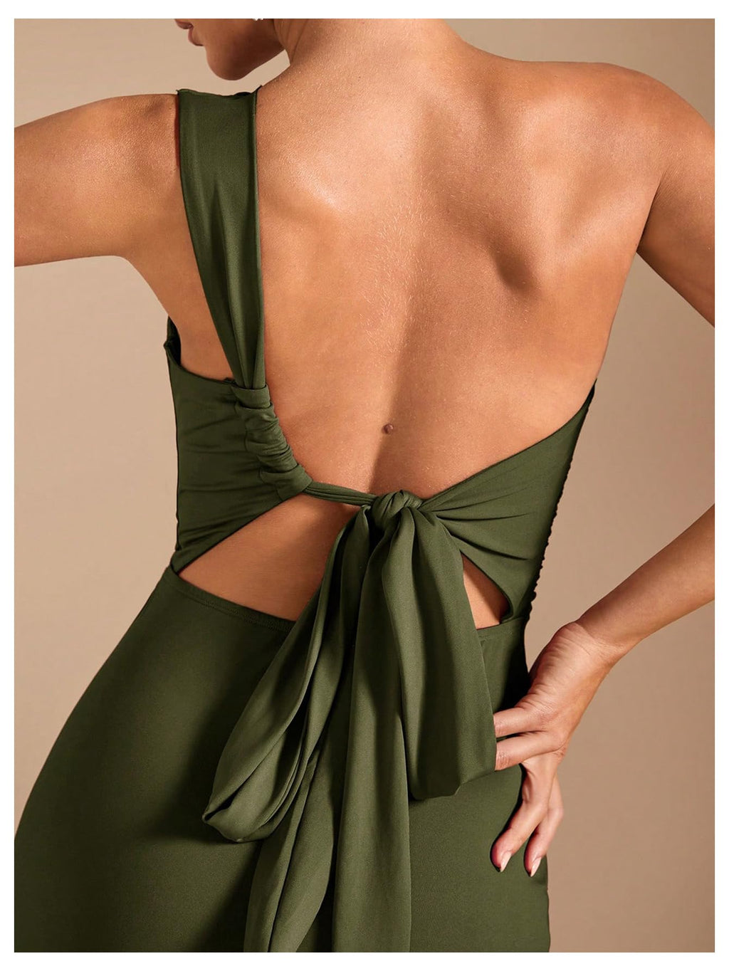 Verdusa Women's One Shoulder Maxi Formal Dresses Tie Backless Wedding Guest Dress Elegant Festival Date Night Outfits Army Green Small