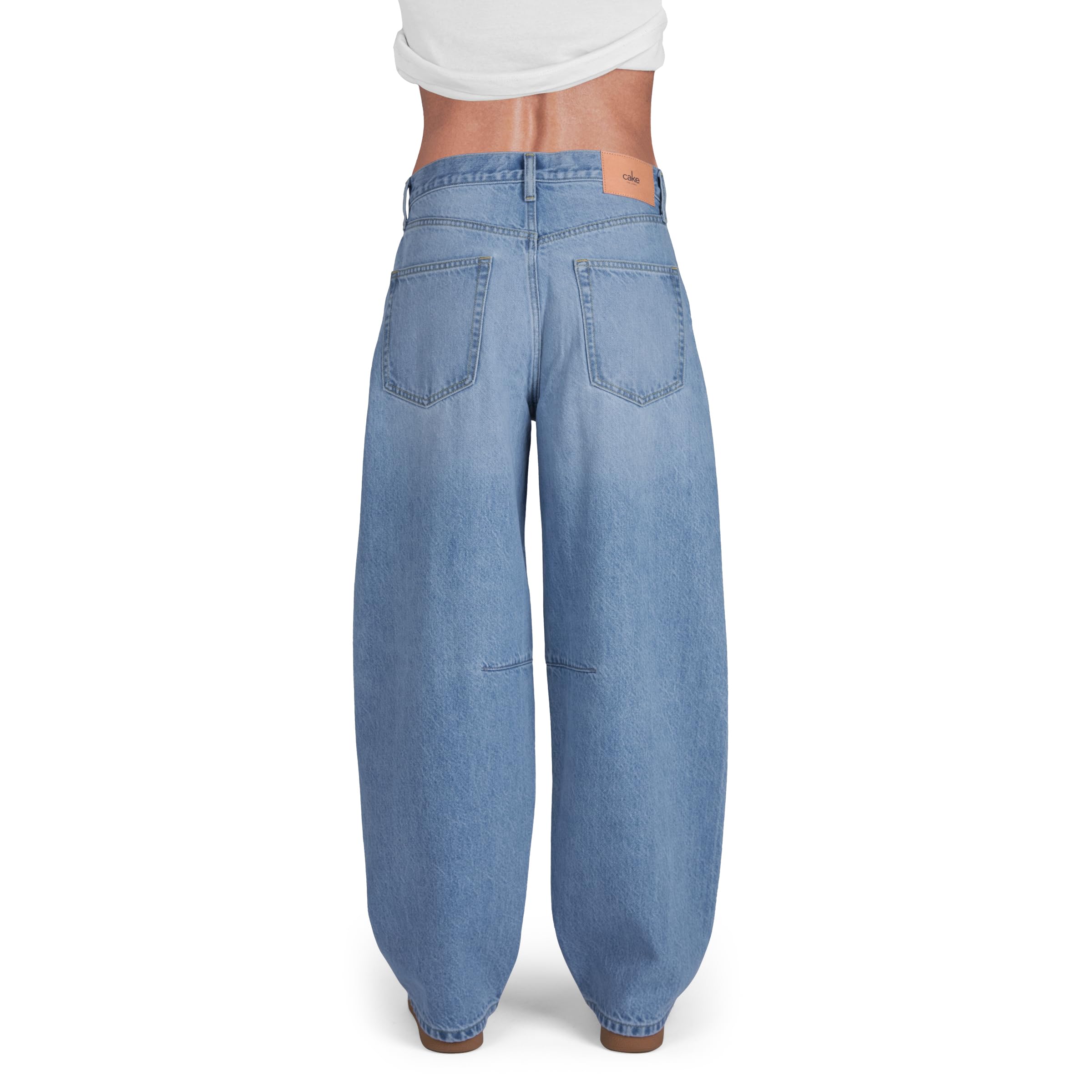 CAKE THE LABEL Womens Baggy Barrel Jeans Wide Leg High Rise Premium Denim Pants Light Blue