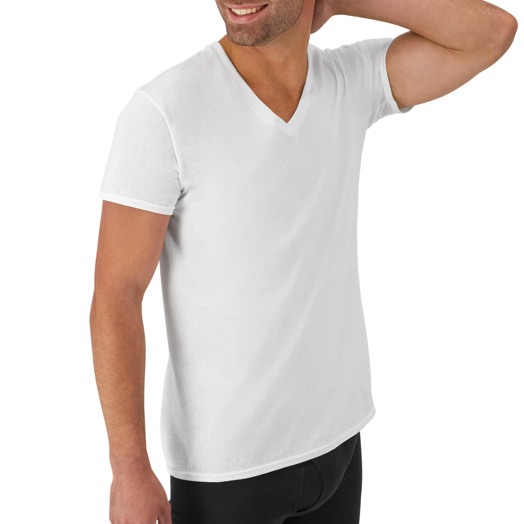 Hanes Mens Cotton, Moisture-wicking V-neck Tee Undershirts, Multiple Packs And Colors, White - 6 Pack, X-Large US