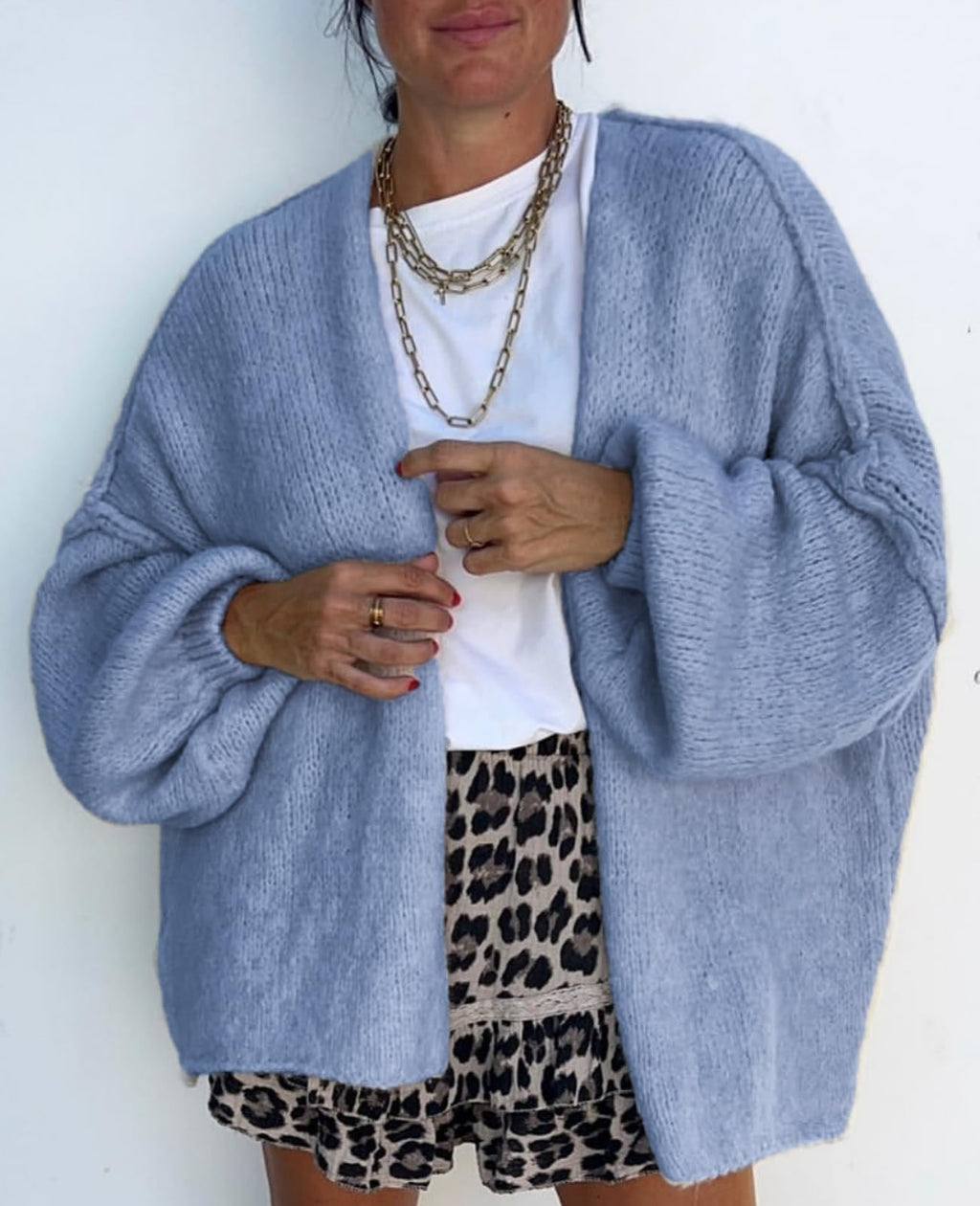 BKBEY Womens Oversized Cardigan Sweaters 2025 Fall Soft Puff Sleeve Cozy Open Front Chunky Sweater Blue