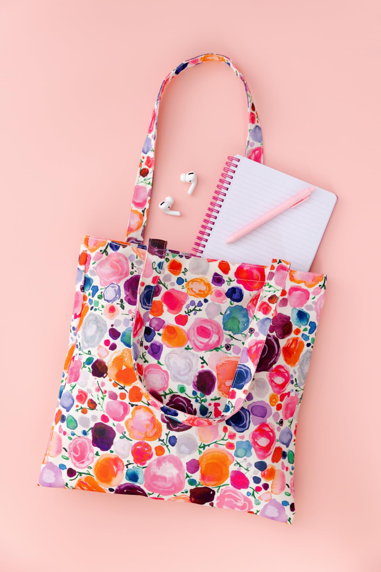 kate spade new york Cute Canvas Tote Bag for Women, Pink Canvas Beach Bag, Book Tote with Pocket, Floral