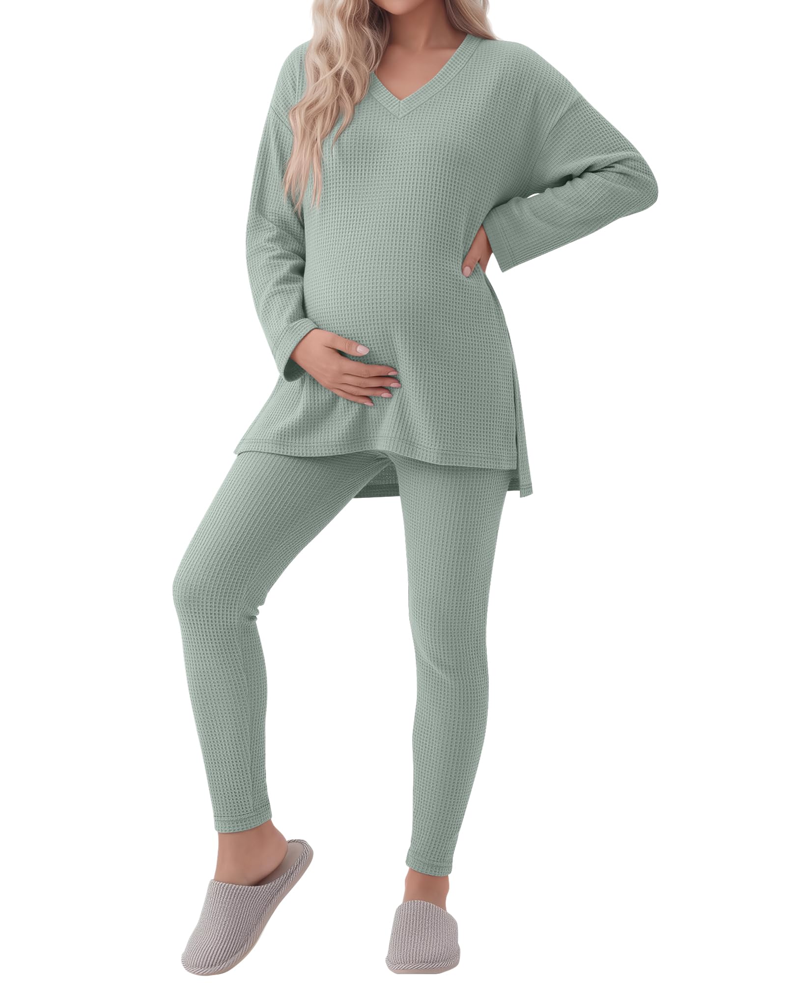 Huukeay Women's Maternity Lounge Set 2 Piece Outfits,Gray Green,Small