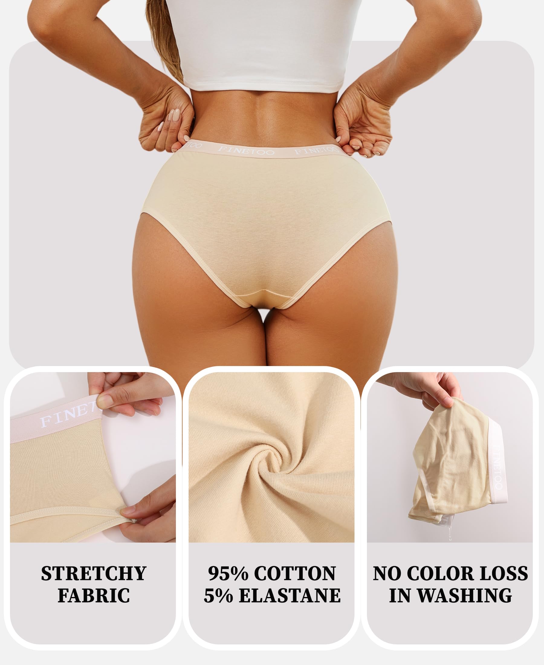 FINETOO Womens Underwear Cotton Hipster Sexy Panties Full Coverage Briefs Stretch Bikinis Comfortable Cheeky 6 Pack(S)