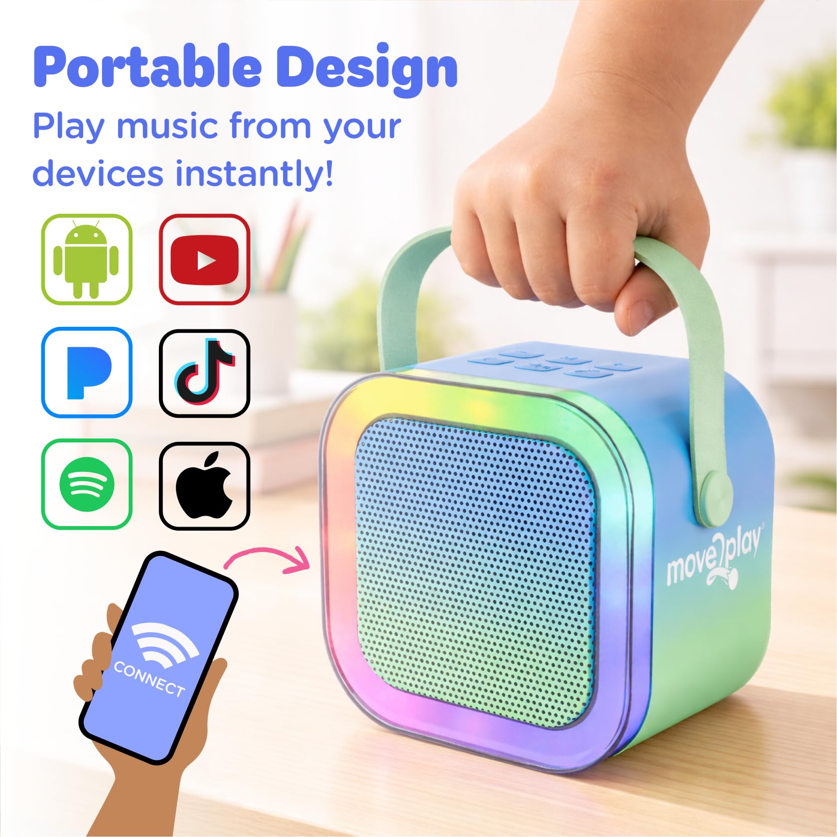 Move2Play, Karaoke Machine for Kids | Includes 20+ Kid Songs | 2 Microphones | Connect with Bluetooth | 3, 4, 5, 6, 7+ Year Old Gift | Toy for Girls, Boys, & Toddler | Birthday Present
