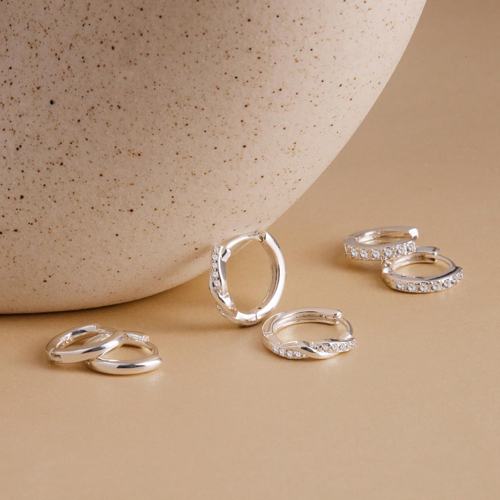 Inerney 925 Sterling Silver Huggie Hoop Earrings Set for Women, Dainty Small Cartilage Hoops Hypoallergenic Jewelry for Multiple Piercings, Trendy Twisted Mini Earring Stacks Gift for Sensitive Ears