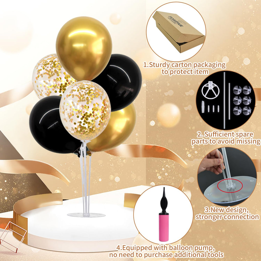 TONIFUL 4 Set Black Gold Balloon Centerpieces for Table,Balloon Stand Kit for Black Gold Party Decor 40th 50th 60th 70th Birthday Decorations Anniversary Graduation Decorations 2026 New Year Eve