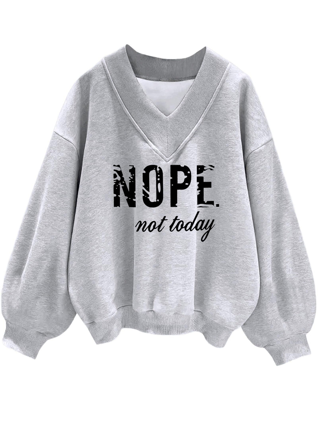 Women V Neck Oversized Sweatshirts Graphic Pullover Grey NOPE X-Large