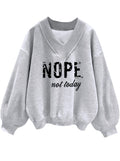 Women V Neck Oversized Sweatshirts Graphic Pullover Grey NOPE X-Large