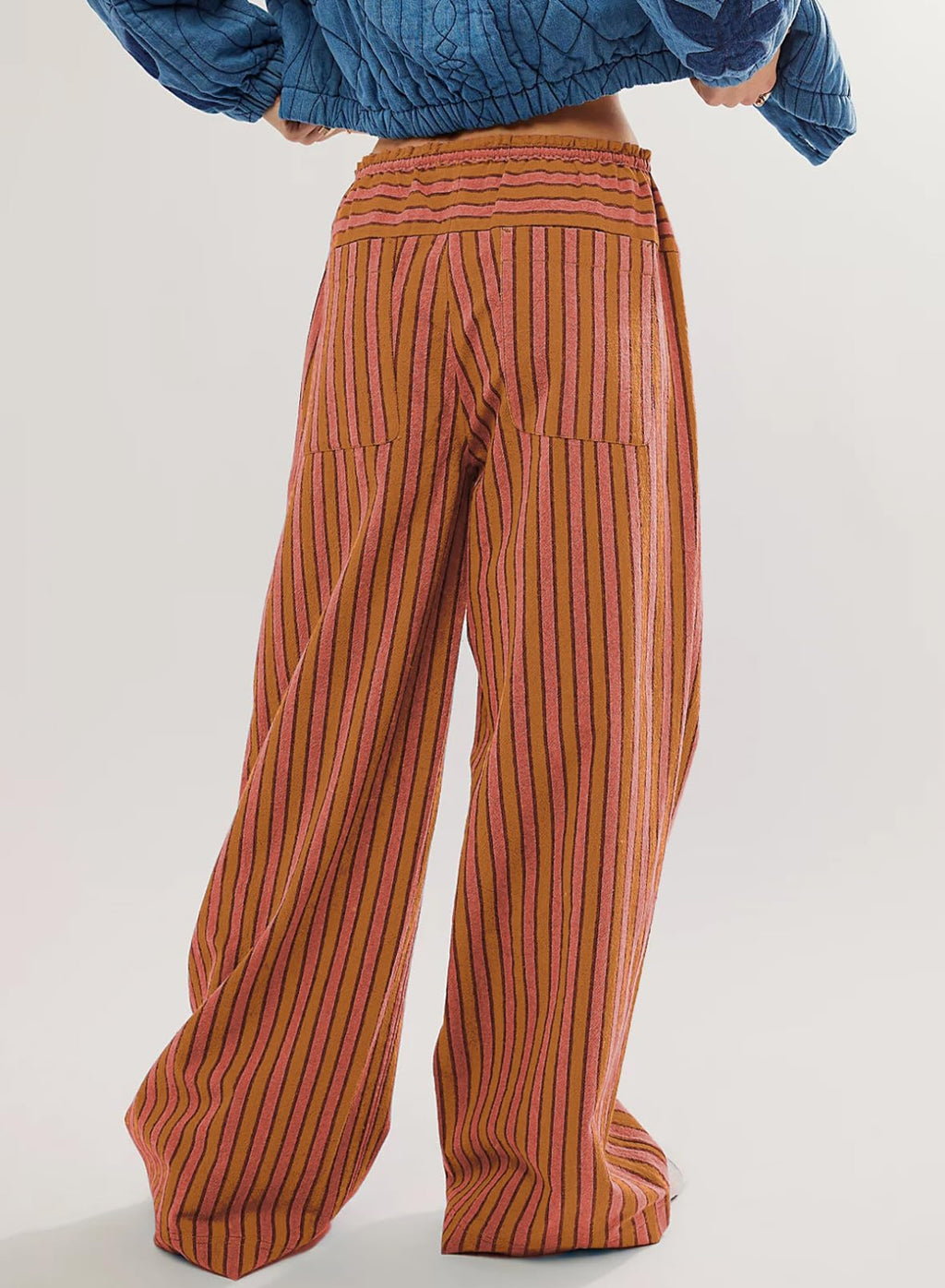 Acelitt Women Casual Striped Color Block Pants Drawstring Elastic Waist 2026 Winter Fashion Comfy Loose Low Rise Wide Leg Pants Trousers Red XXL