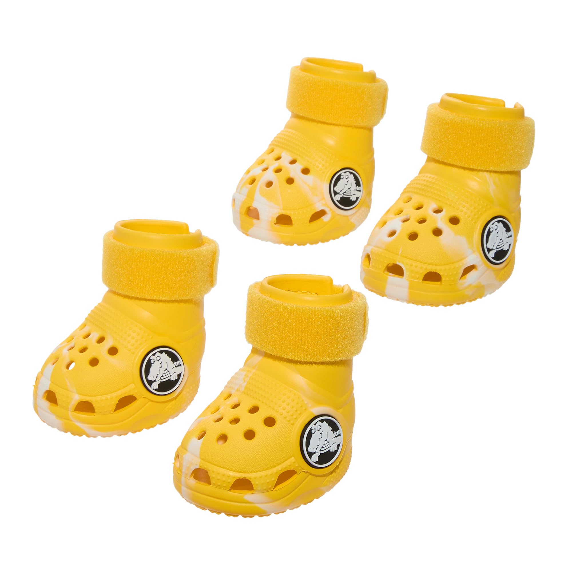 BarkBox Yellow Crocs Dog Shoes – Set of 4 Glow-in-The-Dark Dog Booties with EVA Foam, Adjustable Strap & Non-Slip Sole – Comfortable Paw Protection for Medium Breeds (26-50 lbs)