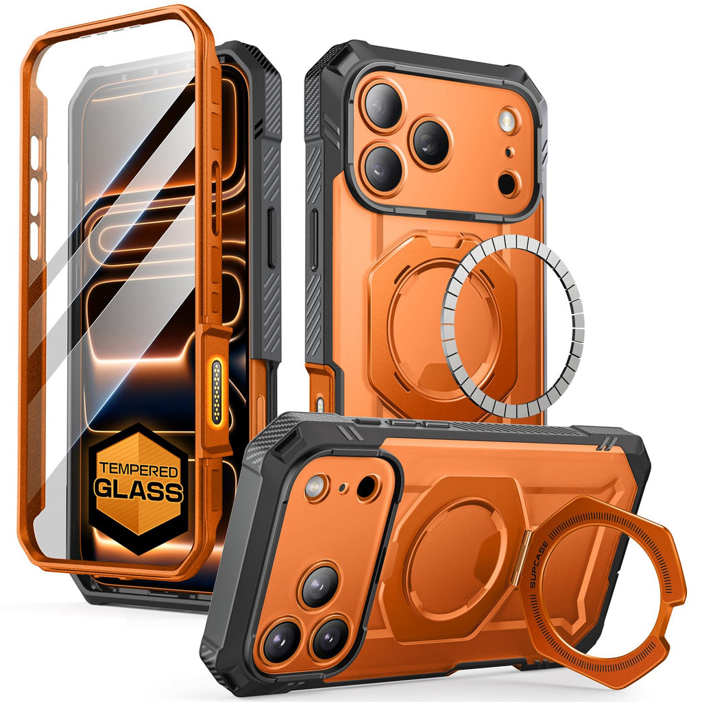 SUPCASE for iPhone 17 Pro Case with Tempered Glass Screen Protector (UBGrip Pro), [Camera Control Cover] [Compatible with MagSafe] [Built-in Kickstand] Full-Body Heavy Duty Magnetic Phone Case, Coral