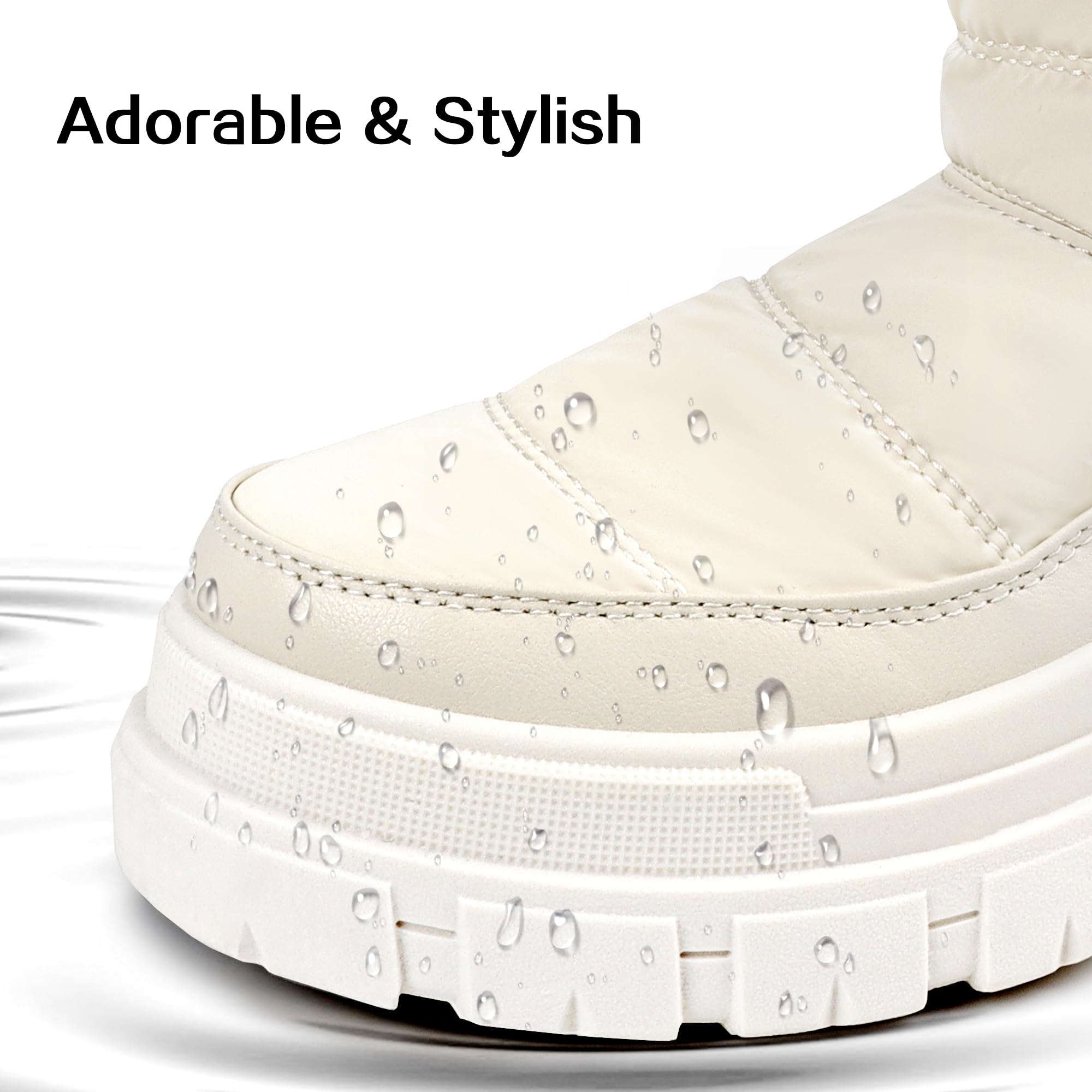 Viapipa White Snow Boots for Women Waterproof Platform Winter Boots with Side Zipper & Adjustment Buckle Design, Anti-Slip Warm, Comfortable Outdoor Booties, White,8