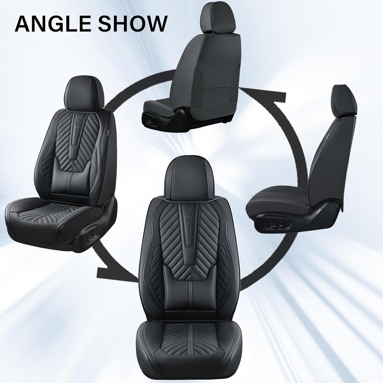 Coverado Seat Covers Front Seats, Car Seat Cover Protector with Lumbar Support, Waterproof Car Seat Cushion, Nappa Leather Black Seat Covers Carseat Cover Universal Fit for Most Cars