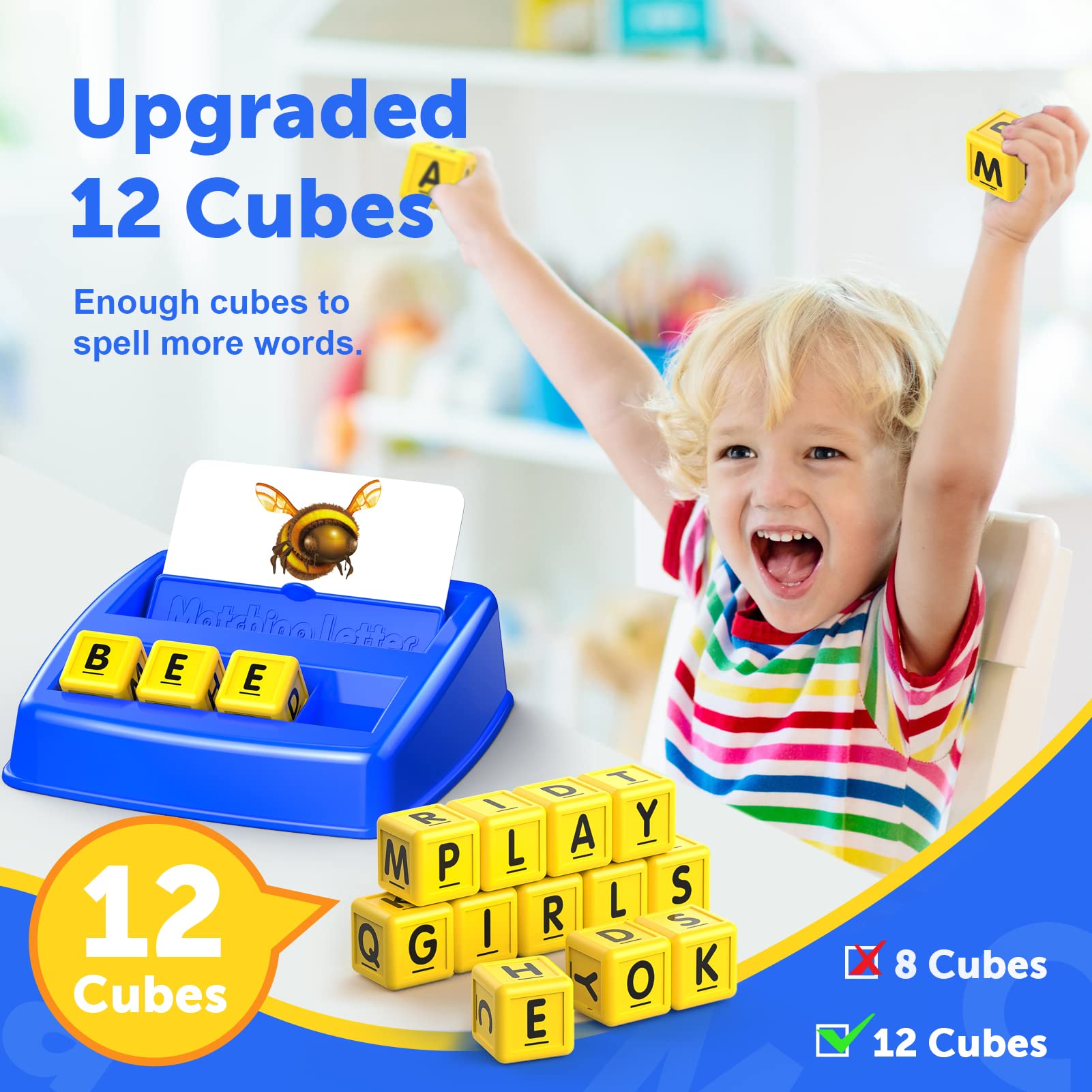 LIWIN LET'S GO! Learning Games for Kids Ages 3-8, Matching Letter Game for Kids Toys Ages 3-8 Educational Toys for 3-8 Year Olds Boys Girls Birthday Party Gifts for 3-8 Year Olds Boys Girls Blue
