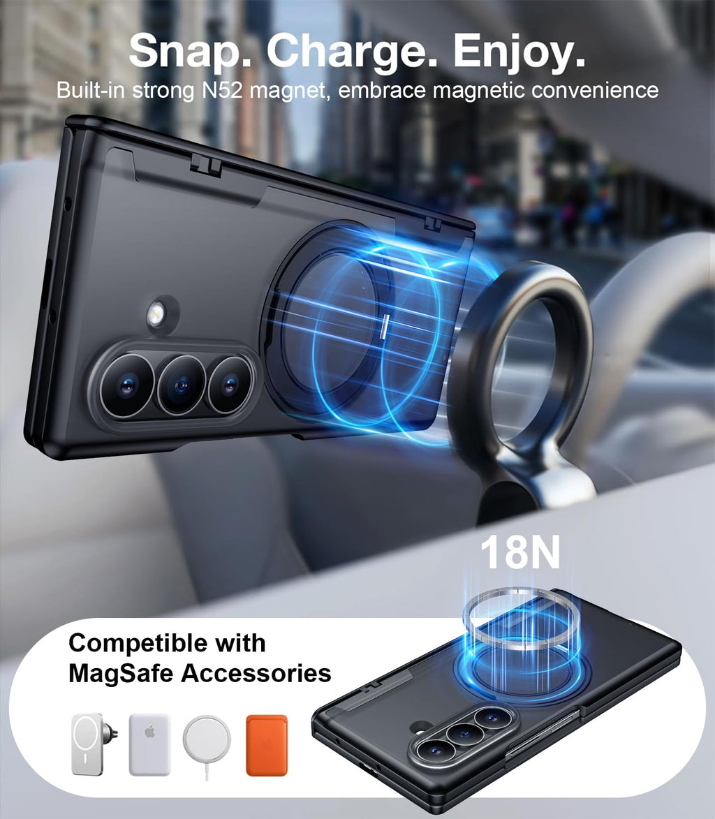 Temdan for Samsung Galaxy Z Fold 8 Ultra Case,[360°Rotatable Magnetic O-Ring Stand & HD Screen Protector][Compatible with MagSafe] Translucent Matte Shockproof Phone Case for Z Fold 8 Ultra,Black