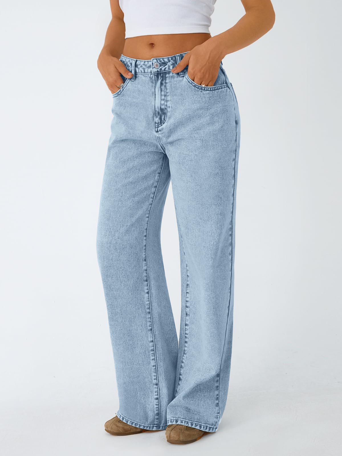 Trendy Queen Women High Waisted Straight Wide Leg Jeans Stretch Baggy Pants