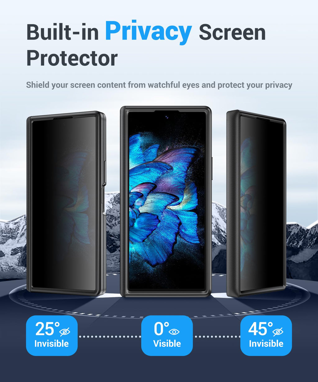 BERFY for Z Fold 8 Ultra Case, Built-in Privacy Screen & Kickstand, Black