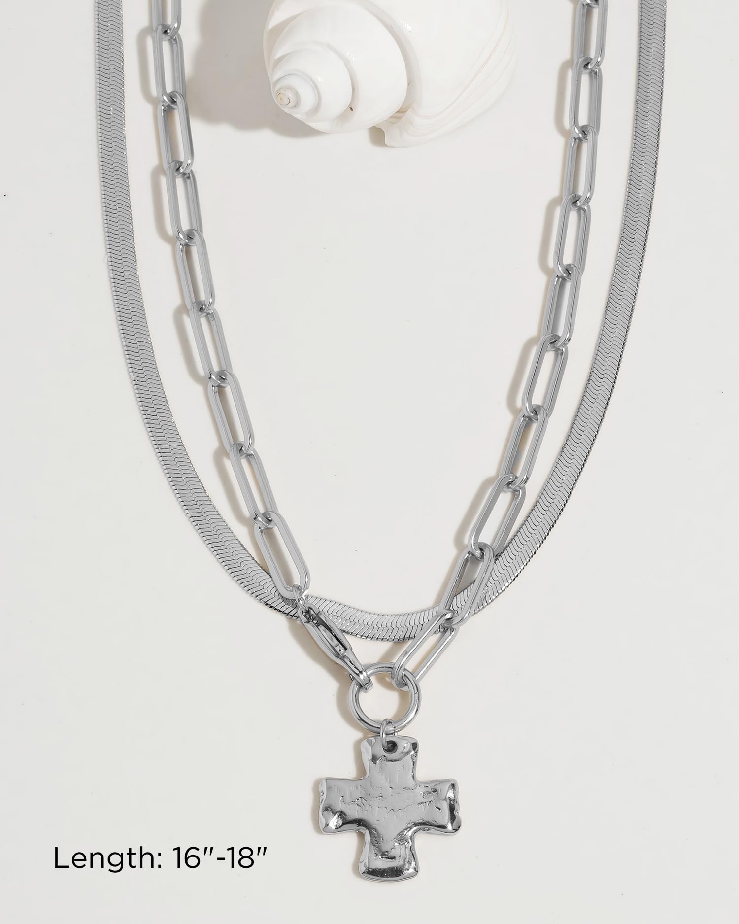 James Michelle The Original Silver Chunky Cross Necklace Set for Women – 3-Year Color Guarantee – Waterproof, Non-Tarnish, Hypoallergenic, Silver PVD Coated – Great for Beach, Wedding, Gifts