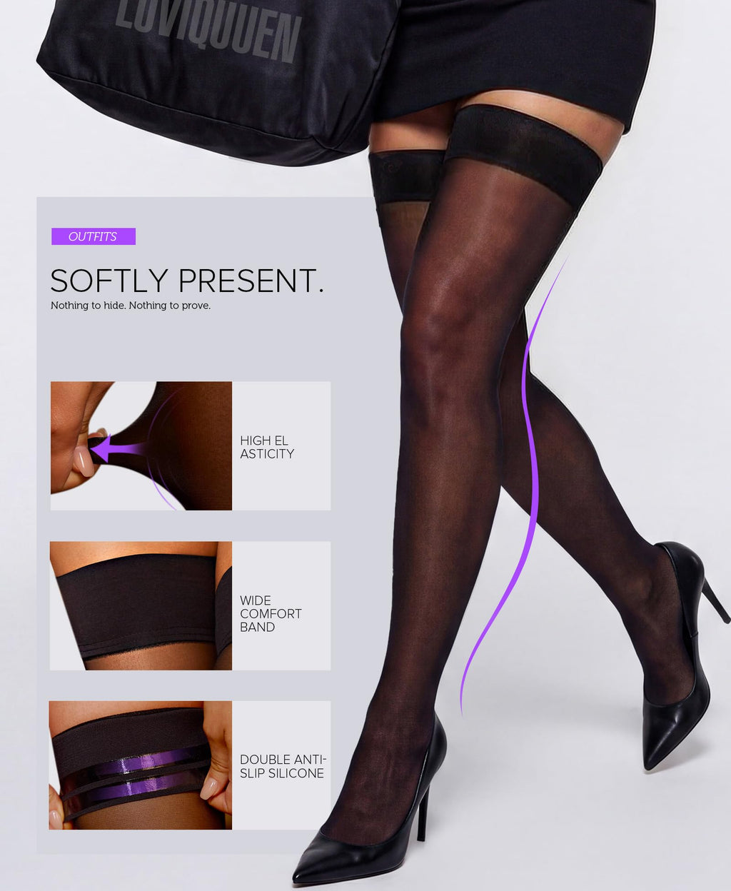 Loviqueen Lace Top Thigh High Stockings for Women – Sheer Stay Up Hosiery with Silicone for Daily Wear & Date Night, Black