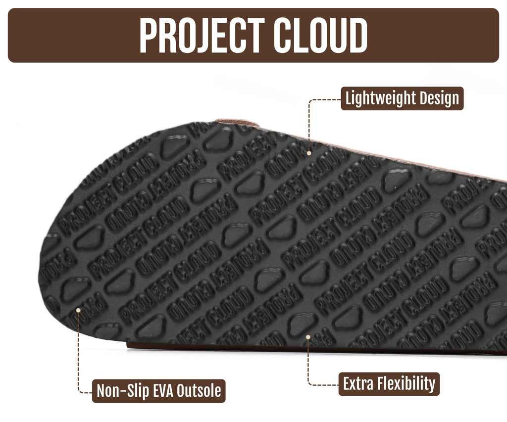 Project Cloud 100% Genuine Leather Flat Sandals For Women 2026 Cork Footbed Womens Sandals with Memory Foam and arch support Vacation Essentials Slides for Women Footwear (Venita, Cognac, 5.5)
