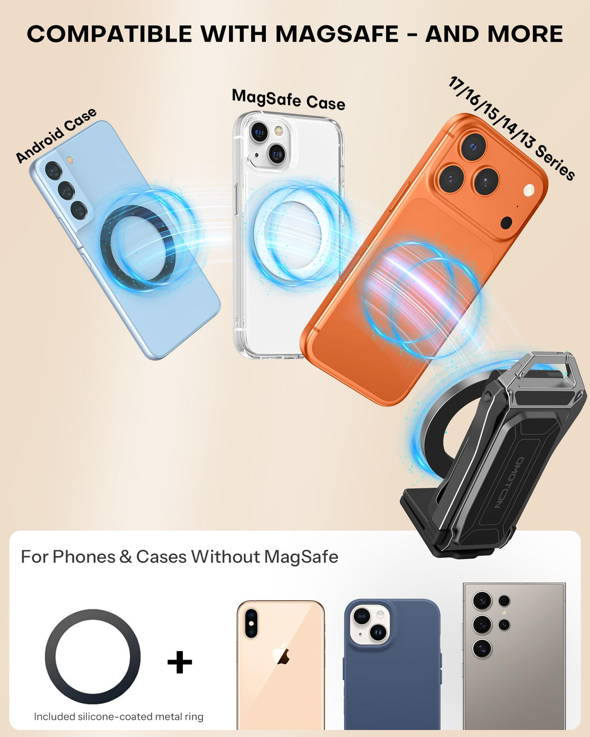 OMOTON TP02 Magnetic Phone Tripod for MagSafe, 360° Pivot, Clamp & Stand