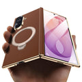 YOOVEI Magnetic for Samsung Galaxy Z Fold 8 Ultra Case Luxury Leather [Hinge Protection] Built-in [Screen Protector] [Fit for MagSafe] Zfold 8 Ultra Case with Kickstand & Ring Holder,Brown